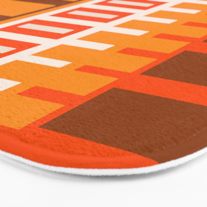 Retro 70s Brown and Orange Color Block Vertical Stripes Geometric Pattern Bath Mat Gallery Image 3