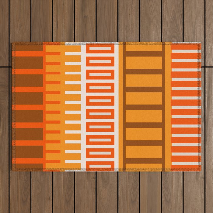 Retro 70s Brown and Orange Color Block Vertical Stripes Geometric Pattern Outdoor Rug Gallery Image 1