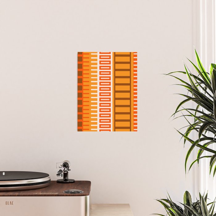 Retro 70s Brown and Orange Color Block Vertical Stripes Geometric Pattern Poster Gallery Image 2