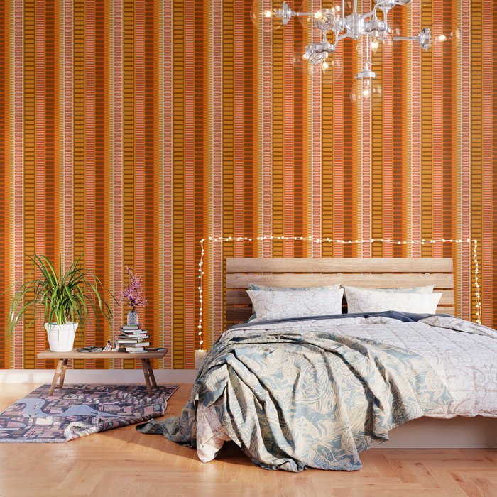 Retro 70s Brown and Orange Color Block Vertical Stripes Geometric Pattern Wallpaper Gallery Image 3