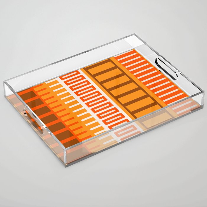 Retro 70s Brown and Orange Color Block Vertical Stripes Geometric Pattern Acrylic Tray Gallery Image 1