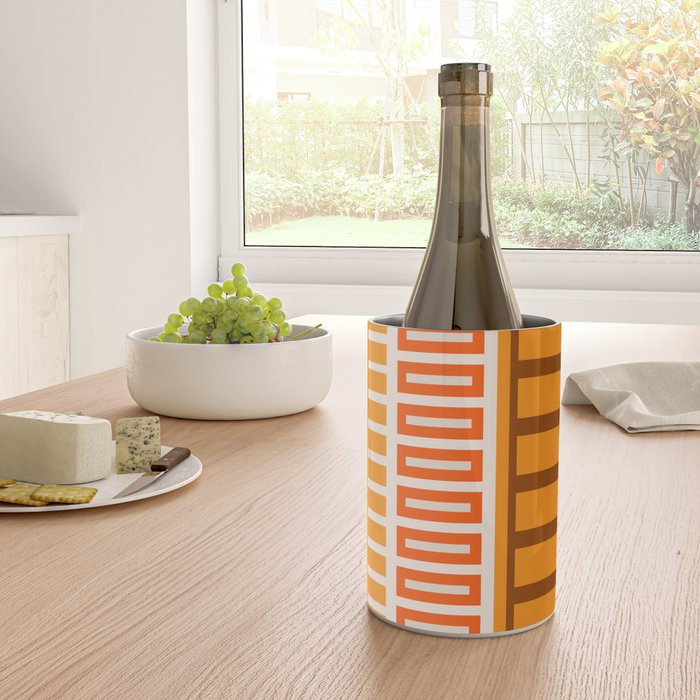 Retro 70s Brown and Orange Color Block Vertical Stripes Geometric Pattern Wine Chiller Gallery Image 4