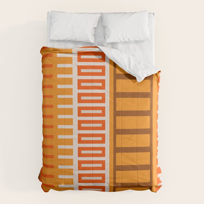 Retro 70s Brown and Orange Color Block Vertical Stripes Geometric Pattern Comforter Gallery Image 6