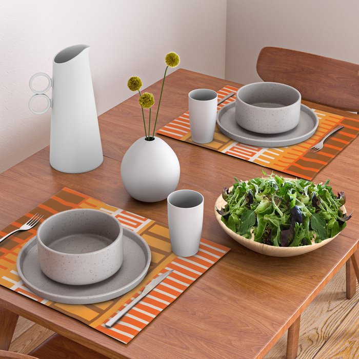Retro 70s Brown and Orange Color Block Vertical Stripes Geometric Pattern Placemat Gallery Image 2