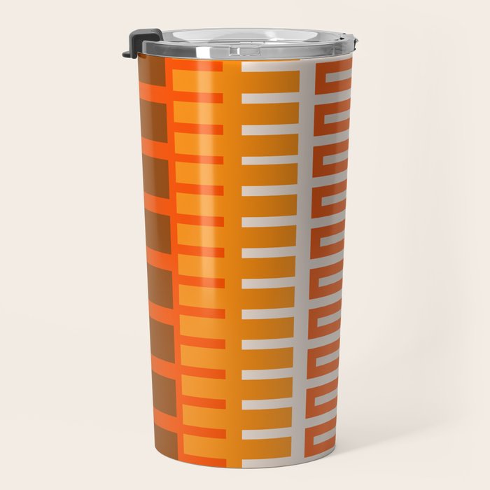 Retro 70s Brown and Orange Color Block Vertical Stripes Geometric Pattern Travel Mug Gallery Image 3