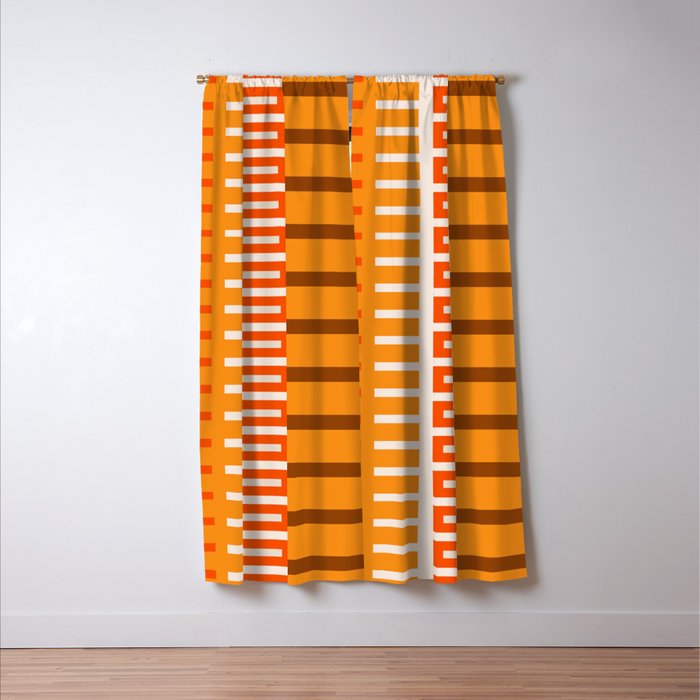 Retro 70s Brown and Orange Color Block Vertical Stripes Geometric Pattern Window Curtain Gallery Image 3