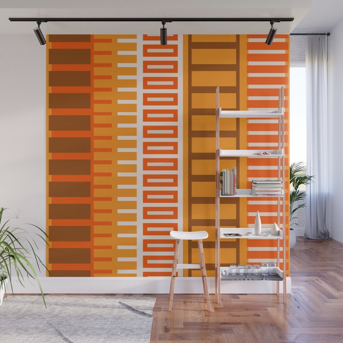 Retro 70s Brown and Orange Color Block Vertical Stripes Geometric Pattern Wall Mural Gallery Image 1