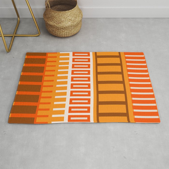 Retro 70s Brown and Orange Color Block Vertical Stripes Geometric Pattern Rug Gallery Image 1