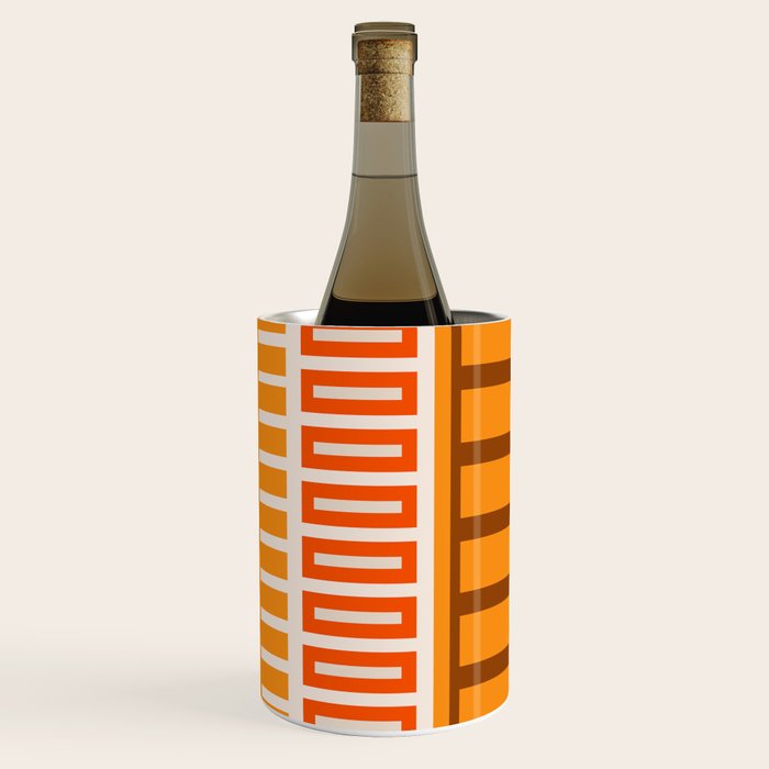 Retro 70s Brown and Orange Color Block Vertical Stripes Geometric Pattern Wine Chiller Gallery Image 1
