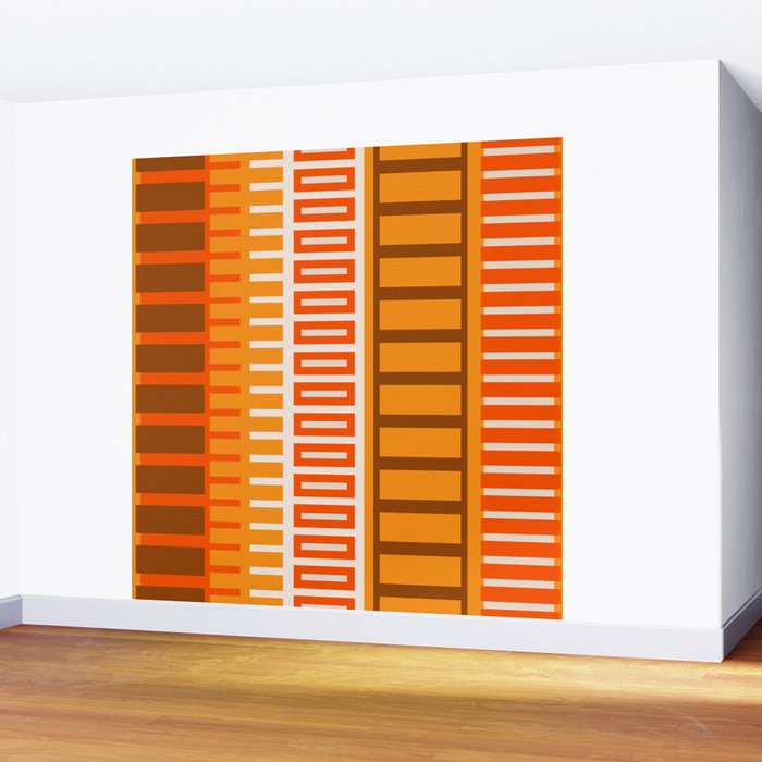 Retro 70s Brown and Orange Color Block Vertical Stripes Geometric Pattern Wall Mural Gallery Image 2