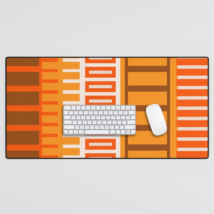 Retro 70s Brown and Orange Color Block Vertical Stripes Geometric Pattern Desk Mat Gallery Image 1