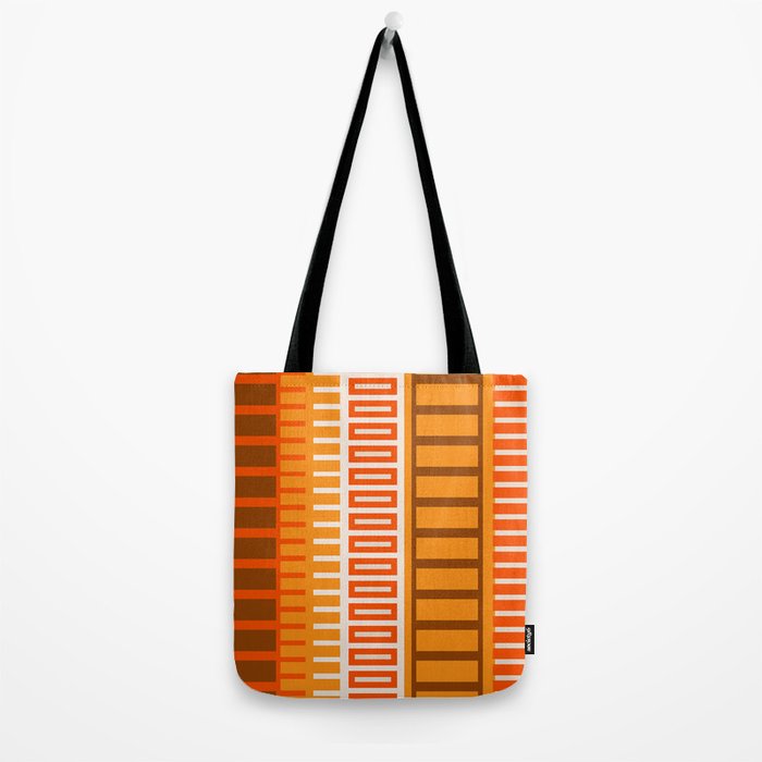 Retro 70s Brown and Orange Color Block Vertical Stripes Geometric Pattern Tote Bag Gallery Image 2