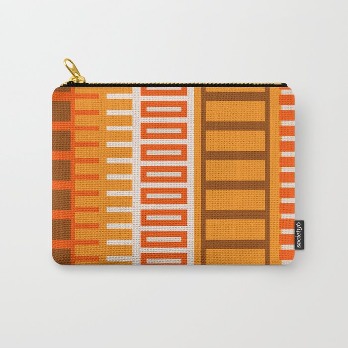 Retro 70s Brown and Orange Color Block Vertical Stripes Geometric Pattern Carry All Pouch Gallery Image 1