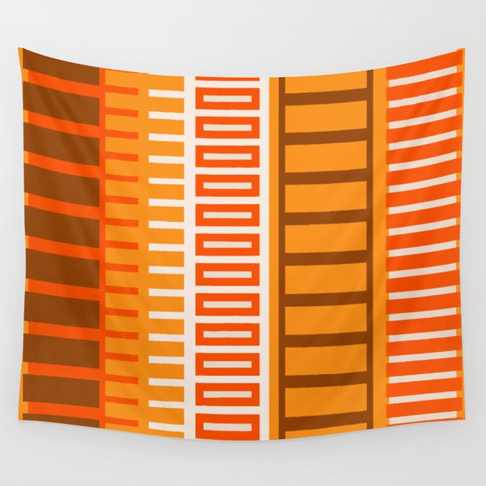 Retro 70s Brown and Orange Color Block Vertical Stripes Geometric Pattern Wall Tapestry Gallery Image 4