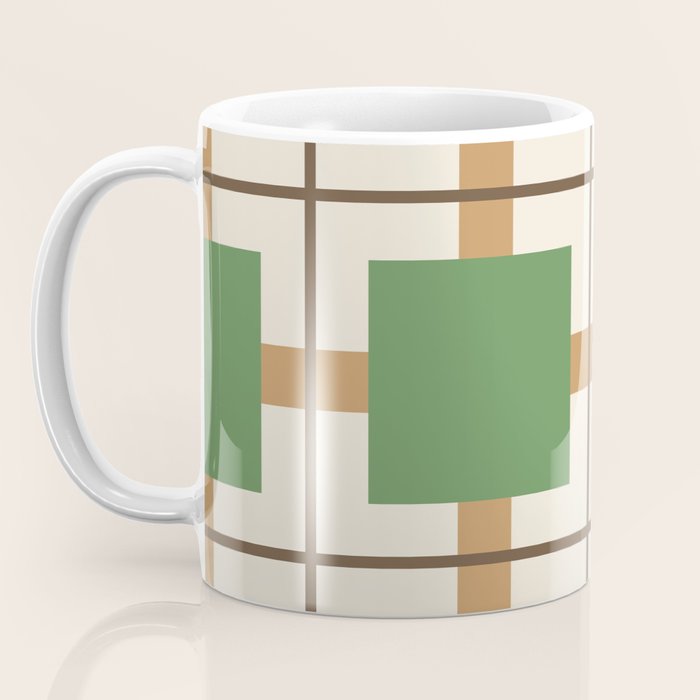 Retro Geometric Plaid Green Camel Coffee Mug Gallery Image 3