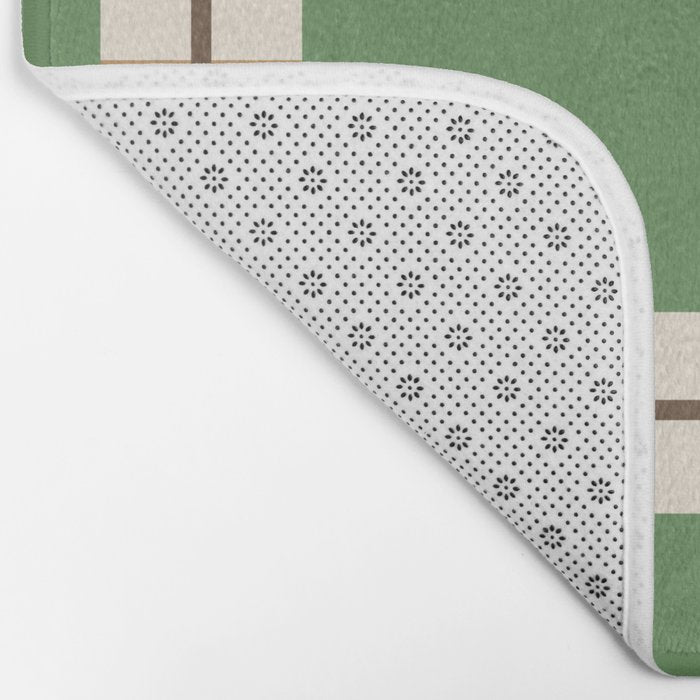 Retro Geometric Plaid Green Camel Bath Mat Gallery Image 2