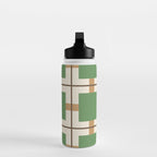 Retro Geometric Plaid Green Camel Water Bottle Gallery Image 3