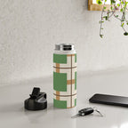 Retro Geometric Plaid Green Camel Water Bottle Gallery Image 4