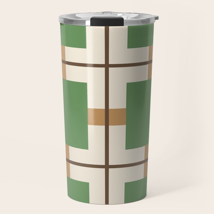 Retro Geometric Plaid Green Camel Travel Mug Gallery Image 1