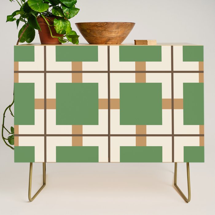 Retro Geometric Plaid Green Camel Credenza Gallery Image 1