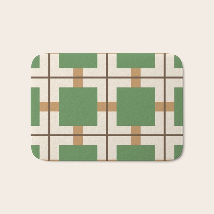 Retro Geometric Plaid Green Camel Bath Mat Gallery Image 1