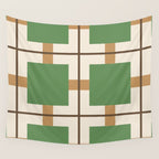 Retro Geometric Plaid Green Camel Wall Tapestry Gallery Image 4
