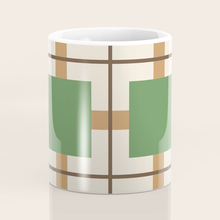 Retro Geometric Plaid Green Camel Coffee Mug Gallery Image 4
