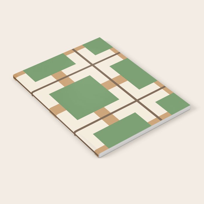 Retro Geometric Plaid Green Camel Notebook Gallery Image 2