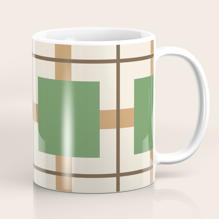 Retro Geometric Plaid Green Camel Coffee Mug Gallery Image 1