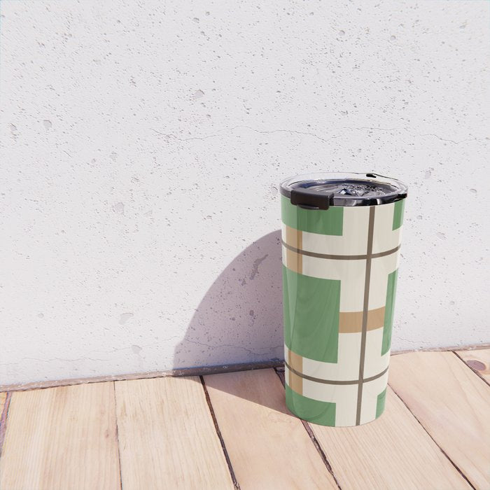 Retro Geometric Plaid Green Camel Travel Mug Gallery Image 4