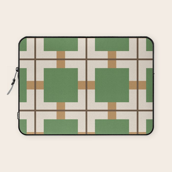 Retro Geometric Plaid Green Camel Laptop Sleeve Gallery Image 1