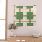 Retro Geometric Plaid Green Camel Wall Tapestry Gallery Image 2
