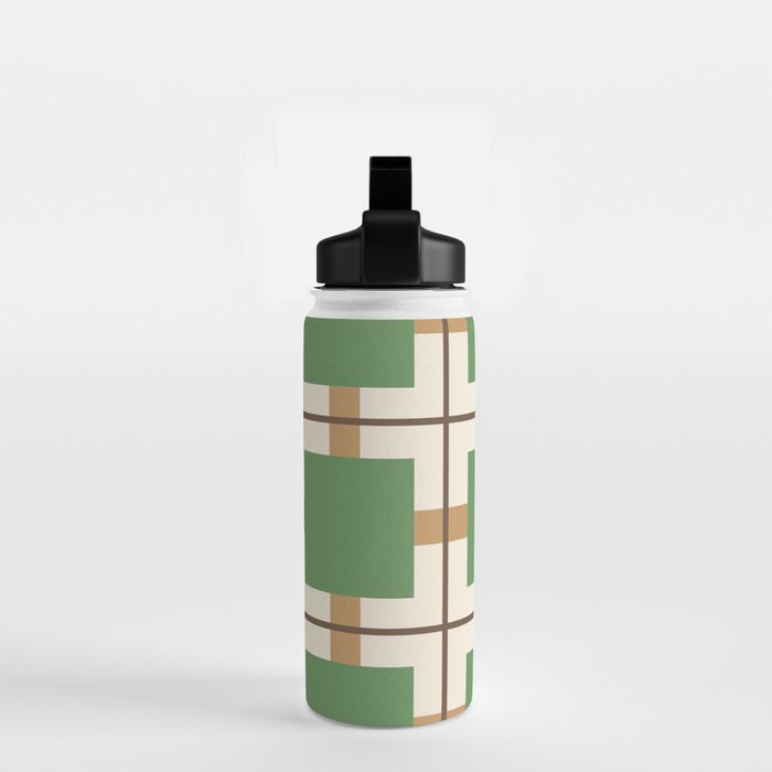Retro Geometric Plaid Green Camel Water Bottle Gallery Image 2