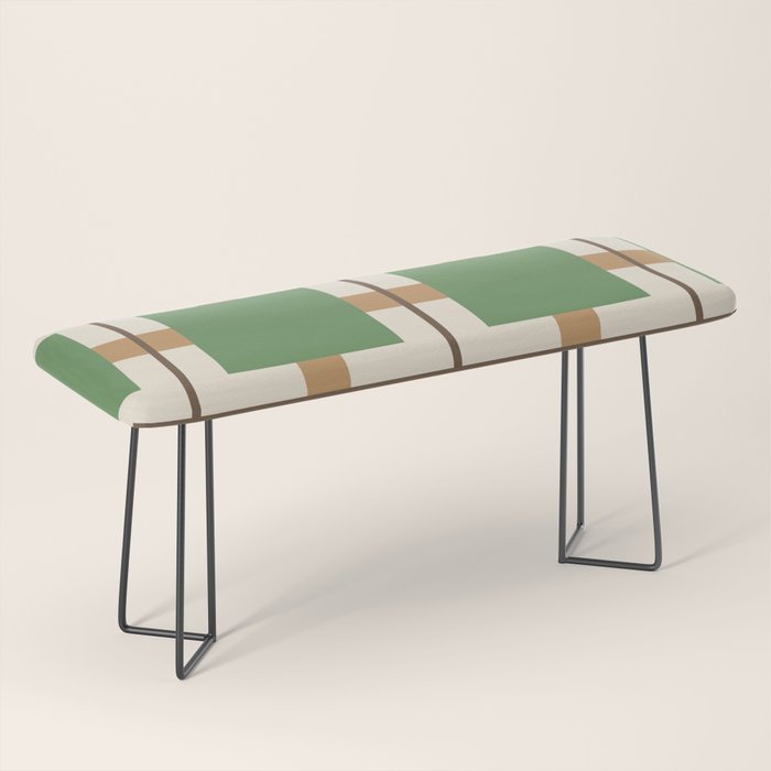 Retro Geometric Plaid Green Camel Bench Gallery Image 1