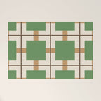 Retro Geometric Plaid Green Camel Welcome Mat Gallery Image 1