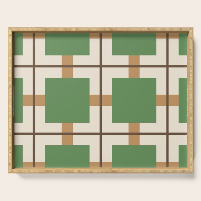 Retro Geometric Plaid Green Camel Serving Tray Gallery Image 1