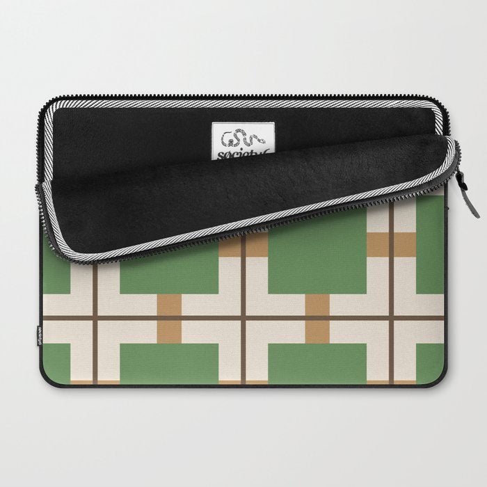 Retro Geometric Plaid Green Camel Laptop Sleeve Gallery Image 2