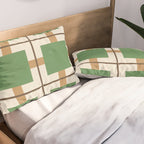 Retro Geometric Plaid Green Camel Pillow Sham Gallery Image 2