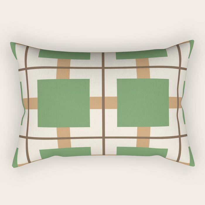 Retro Geometric Plaid Green Camel Rectangular Pillow Gallery Image 1