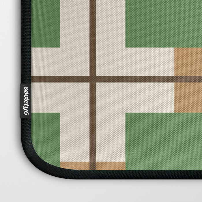 Retro Geometric Plaid Green Camel Laptop Sleeve Gallery Image 3