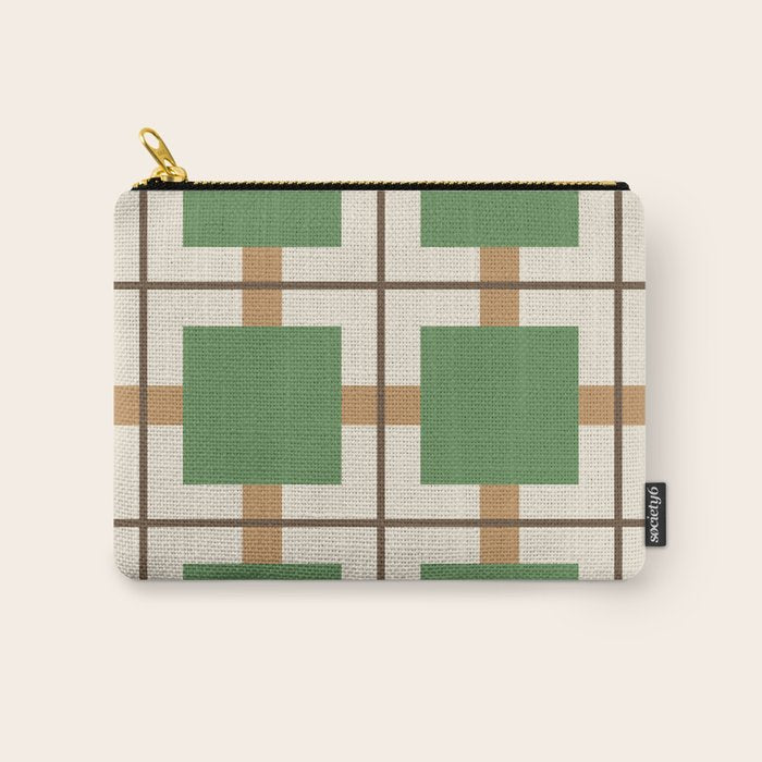 Retro Geometric Plaid Green Camel Carry All Pouch Gallery Image 1