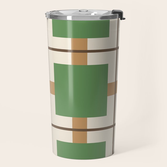 Retro Geometric Plaid Green Camel Travel Mug Gallery Image 2