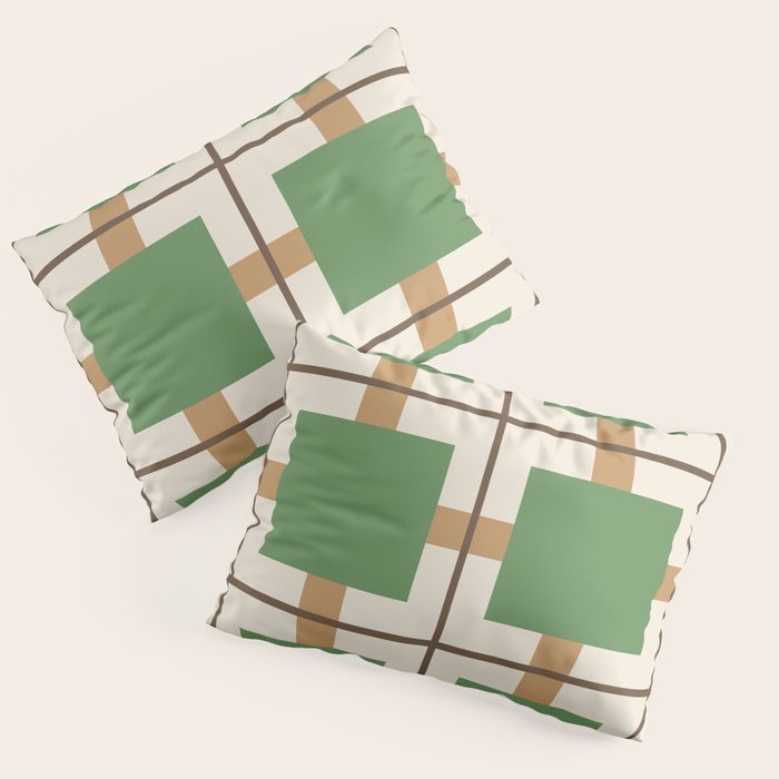 Retro Geometric Plaid Green Camel Pillow Sham Gallery Image 3