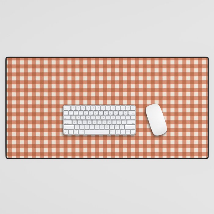 Gingham Plaid Pattern - Brick Red Desk Mat Gallery Image 1