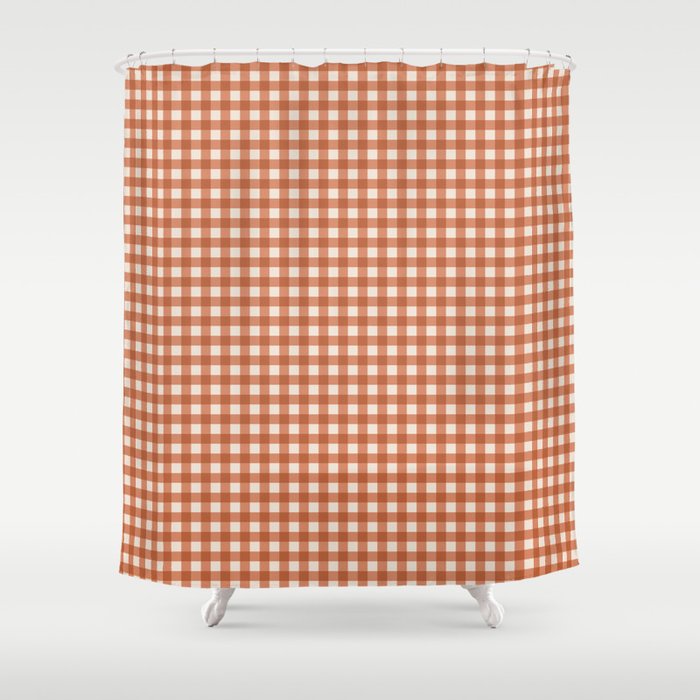 Gingham Plaid Pattern - Brick Red Shower Curtain Gallery Image 1