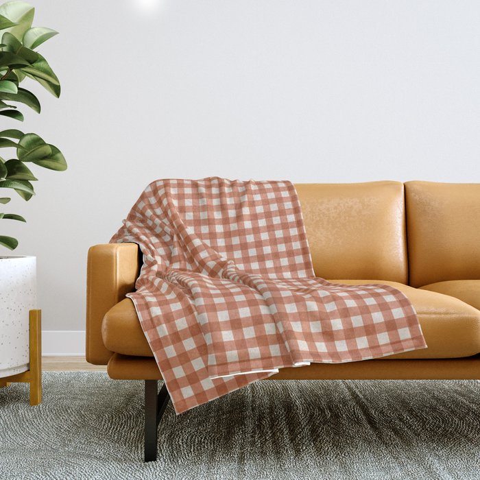 Gingham Plaid Pattern - Brick Red Throw Blanket Gallery Image 1