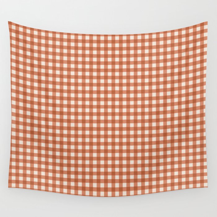 Gingham Plaid Pattern - Brick Red Wall Tapestry Gallery Image 4