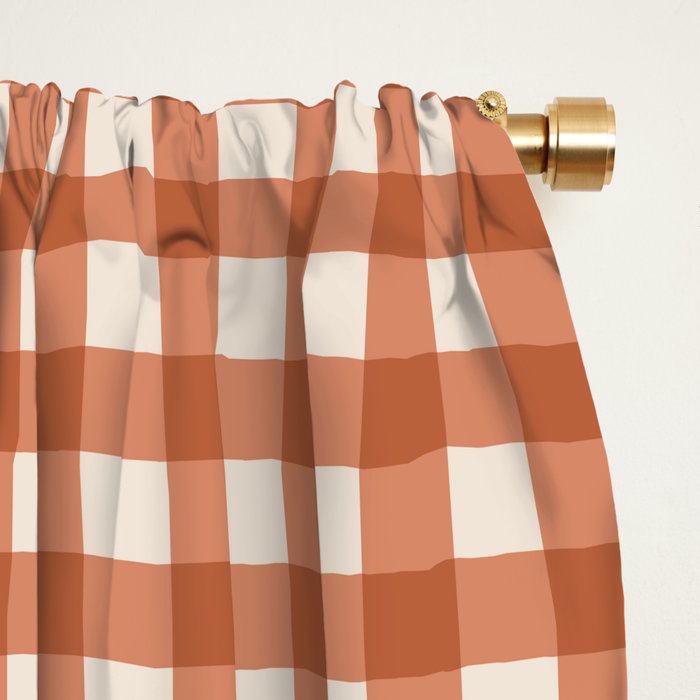 Gingham Plaid Pattern - Brick Red Window Curtain Gallery Image 2