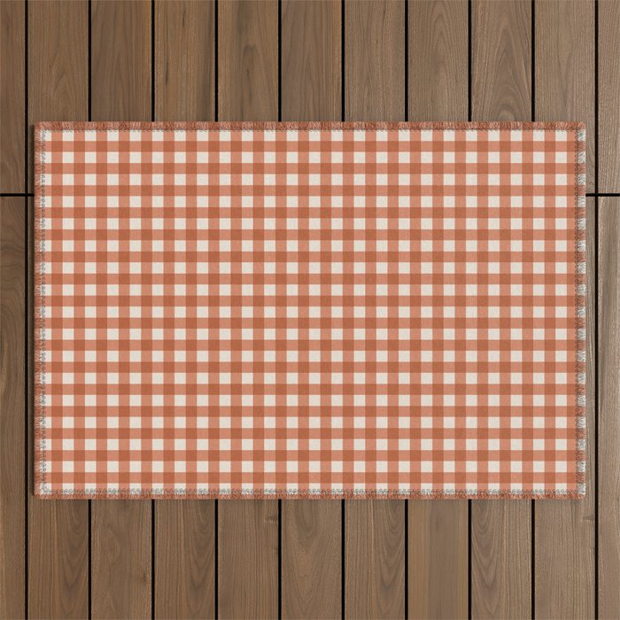 Gingham Plaid Pattern - Brick Red Outdoor Rug Gallery Image 1