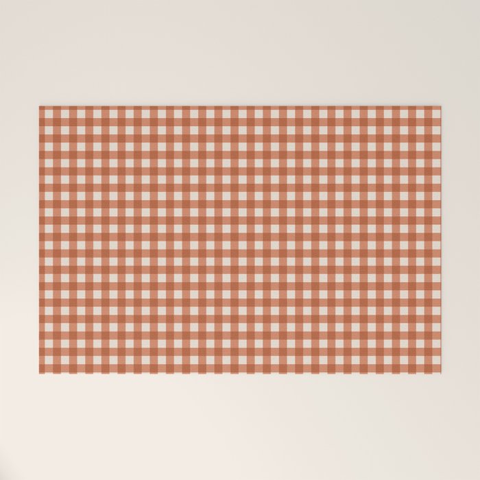 Gingham Plaid Pattern - Brick Red Welcome Mat Gallery Image 1